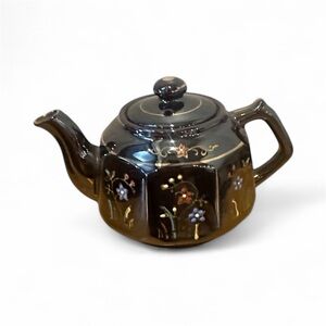 Moriage Black Teapot with Floral Accents - Set of 2